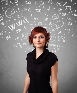 soyut beyaz ortam simgesini karalamalar ile genç ve güzel kız