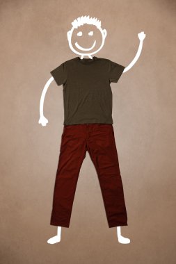 Elle çizilmiş sıradan kıyafetler. Komik karakter.