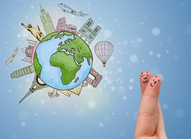 Dünyanın ünlü simge ile neşeli parmak suratlar