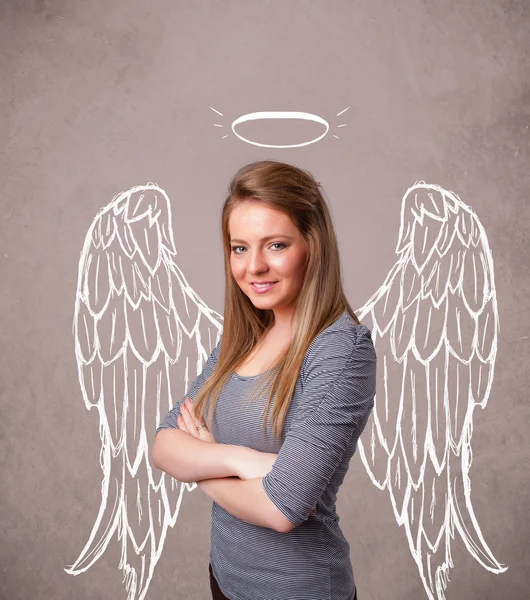 Menina bonito com anjo asas ilustradas — Fotografia de Stock