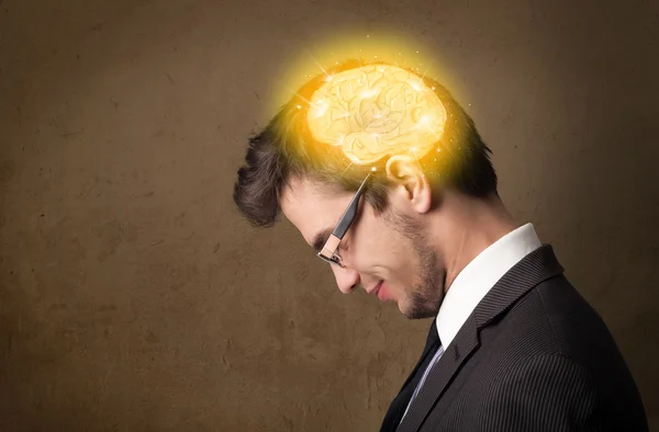 Man thinking with glowing brain illustration — Stock Photo, Image