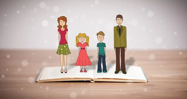 Drawing of a happy family on opened book — Stock Photo, Image