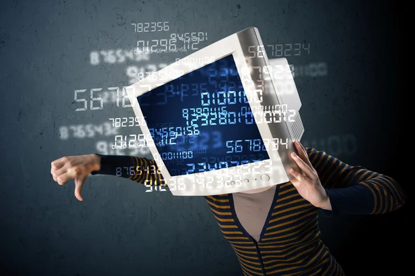 Human cyber monitor pc calculating computer data concept — Stock Photo, Image