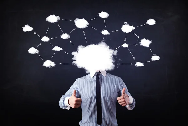 Business man with cloud network head — Stock Photo, Image