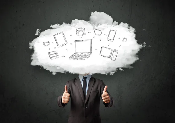 Professional business man with cloud network head — Stock Photo, Image