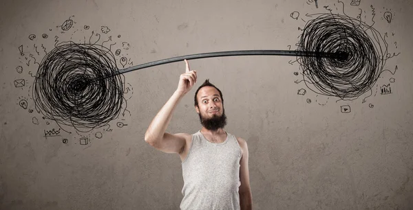 Skinny guy defeating chaos situation — Stock Photo, Image