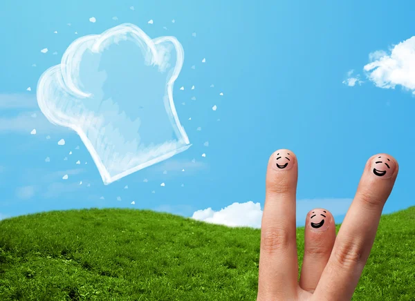 Glückliches Smiley-Gesicht Finger auf Illustration von Kochmütze — Stockfoto