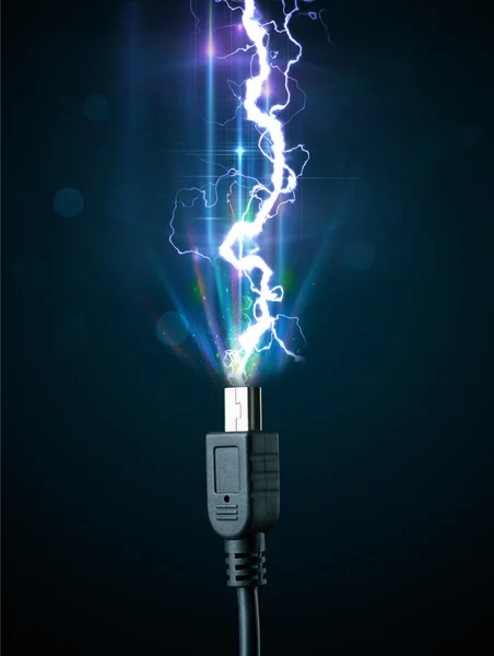 Electric cable with glowing electricity lightning — Stock Photo, Image