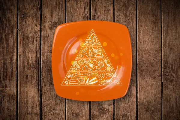 Pyramide alimentaire dessinée à la main sur une assiette colorée — Photo