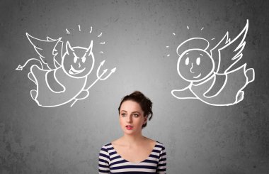 melek ve şeytan arasında duran kadın