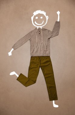 Elle çizilmiş sıradan kıyafetler. Komik karakter.