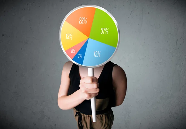 Young woman holding a pie chart — Stock Photo, Image