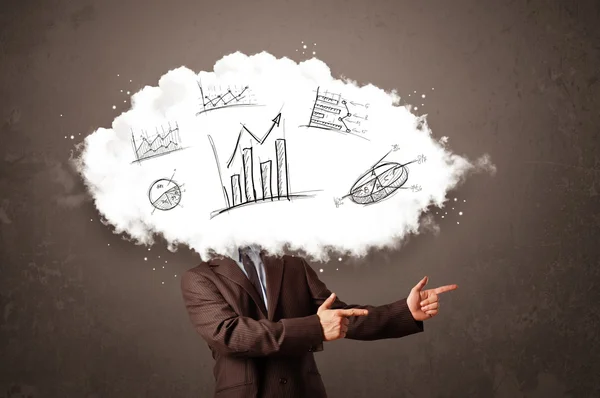 Elegant business man cloud head with hand drawn graphs — Stock Photo, Image