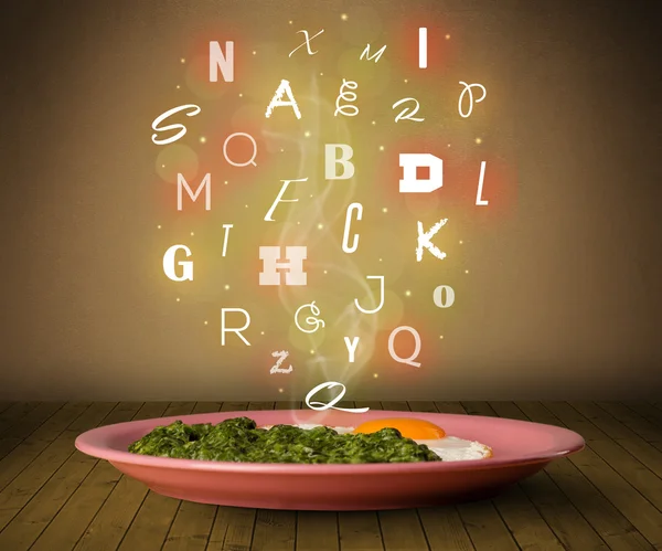 Comida fresca para cocinar con letras coloridas en madera — Foto de Stock