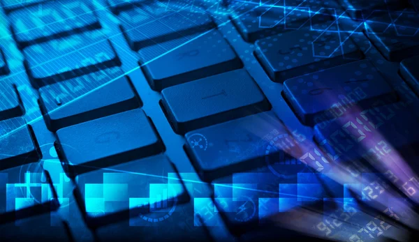 Keyboard with glowing programming codes - Stock Image - Everypixel