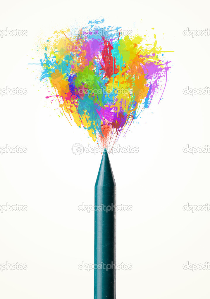 Colored paint splashes coming out of crayon