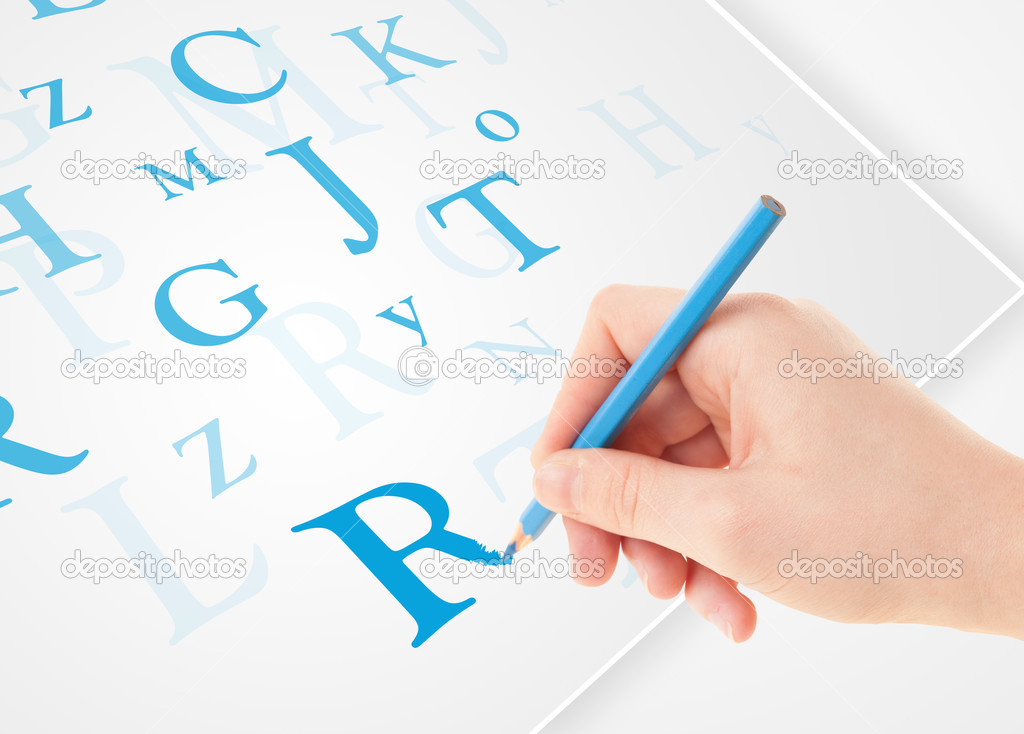 Hand writing various letters on white plain paper