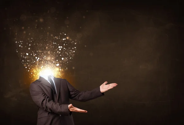 Business man with glowing exploding head — Stock Photo, Image