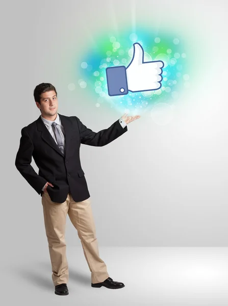 Young teenager with like social media illustration — Stock Photo, Image