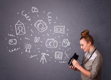 fotoğrafçı kız çekim fotoğraf simgeler