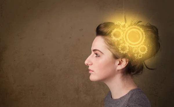 Menina inteligente pensando com uma máquina cabeça ilustração — Fotografia de Stock