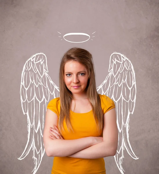 Menina bonito com anjo asas ilustradas — Fotografia de Stock