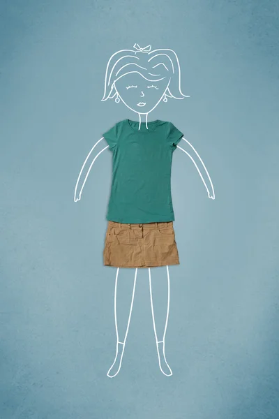 महिला रेखाचित्र क्रिया मध्ये कपडे ठेवले — स्टॉक फोटो, इमेज