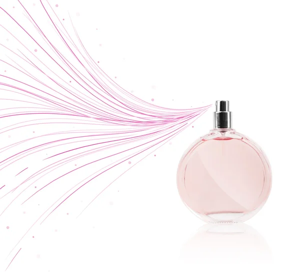 Perfume bottle spraying colorful lines — Stock Photo, Image