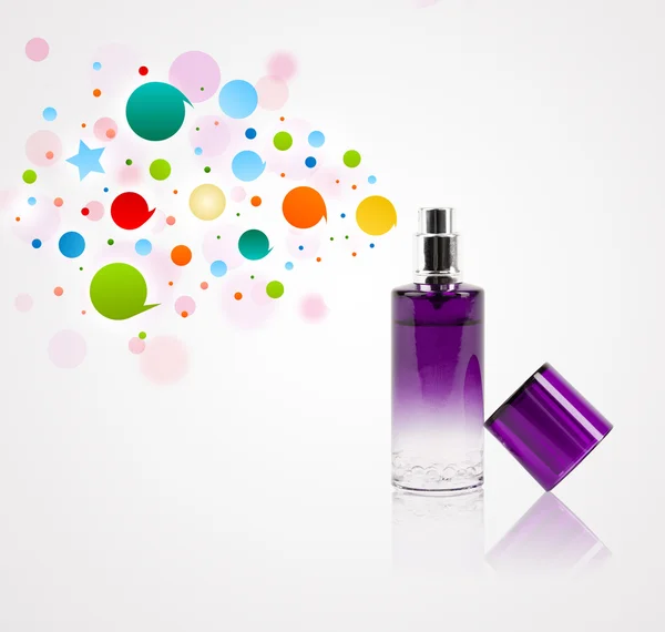 Perfume garrafa borrifar bolhas coloridas — Fotografia de Stock