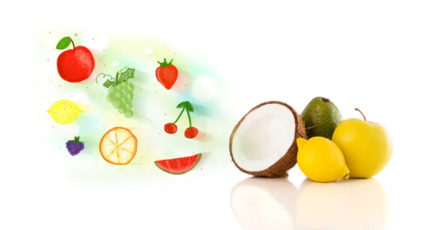 Frutas coloridas con frutas ilustradas dibujadas a mano —  Fotos de Stock