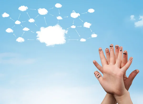 Finger smiley with cloud network system — Stock Photo, Image