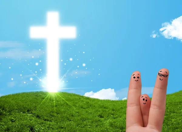 Happy finger smileys with christian religion cross — Stock Photo, Image