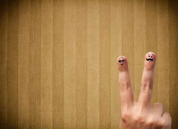 Feliz dedo emoticonos con franja vintage fondo de pantalla —  Fotos de Stock
