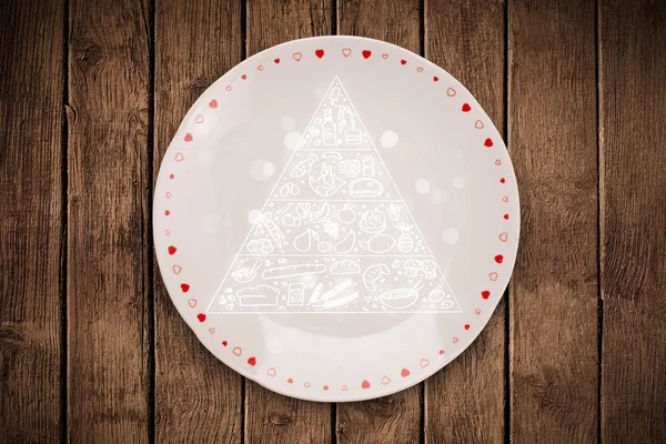 Handgezeichnete Lebensmittelpyramide auf buntem Teller — Stockfoto