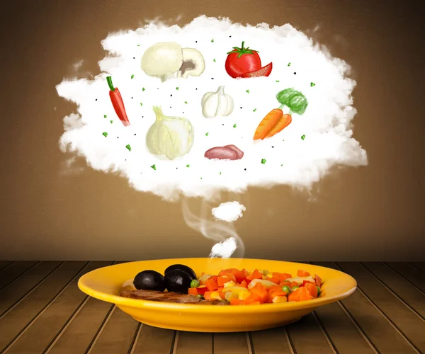 Plate of food with vegetable ingredients illustration in cloud — Stock Photo, Image