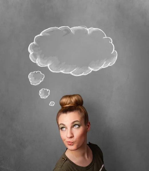 Thoughtful woman with cloud above her head — Stock Photo, Image