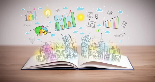 Drawing of a business scheme on an opened book — Stock Photo, Image