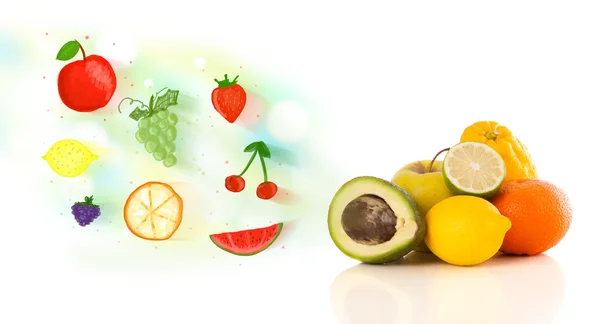 Barevné ovoce s ručně kresleným ilustrovaným ovocem — Stock fotografie