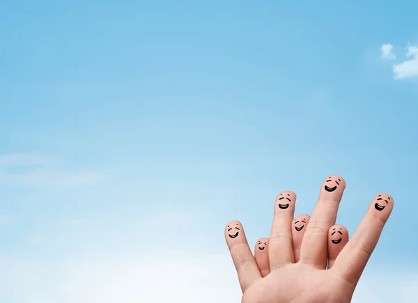 Happy smiley fingers looking at clear blue sky copyspace — Stock Photo, Image