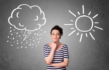 bir güneş ve yağmur çizme arasında duran kadın