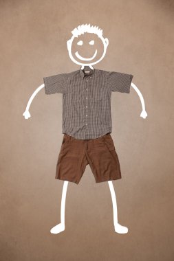 Elle çizilmiş sıradan kıyafetler. Komik karakter.