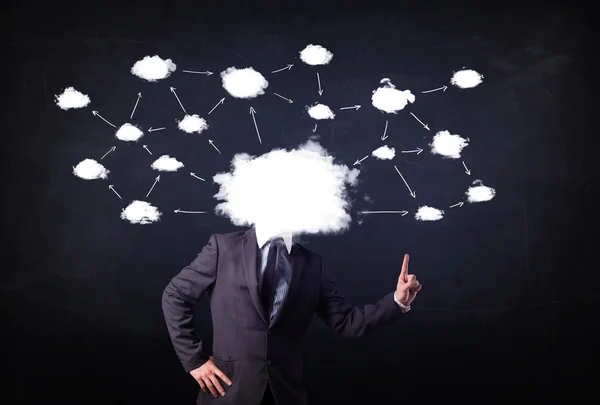 Business man with cloud network head — Stock Photo, Image