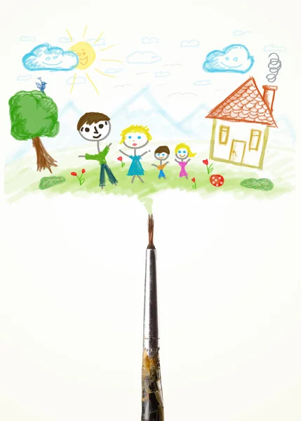 Brosse close-up avec un dessin d'une famille — Photo