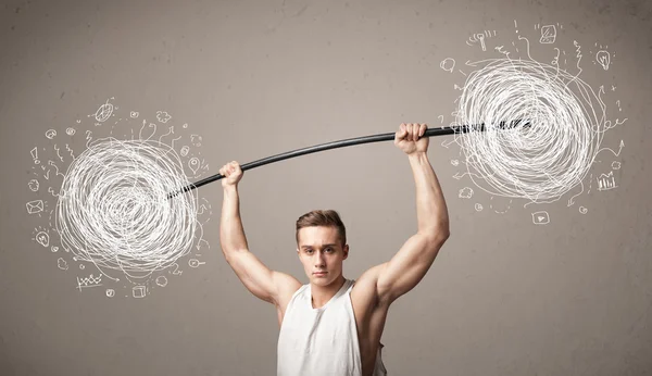 Muscular man lifting chaos concept — Stock Photo, Image
