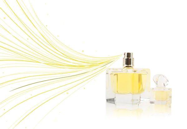 Színes vonalakat permetező parfümpalack — Stock Fotó