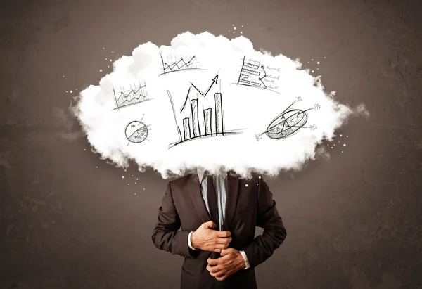 Elegant business man cloud head with hand drawn graphs — Stock Photo, Image