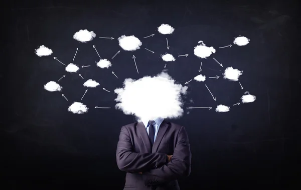 Business man with cloud network head — Stock Photo, Image