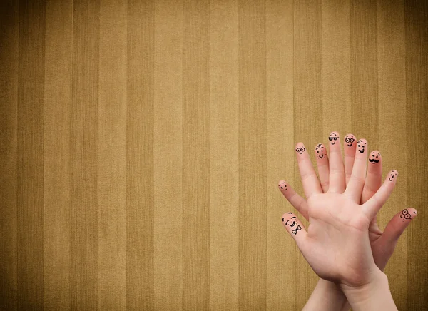 Happy finger smileys with vintage stripe wallpaper background — Stock Photo, Image