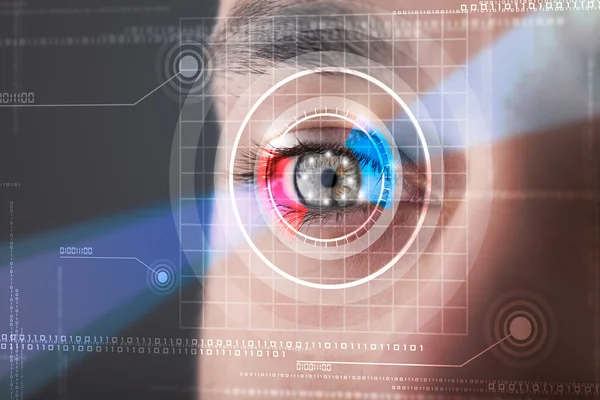Cyber man with technolgy eye looking — Stock Photo, Image