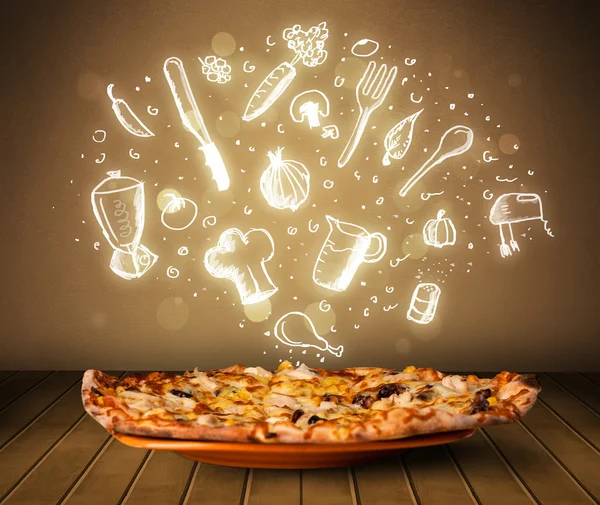 白いレストラン アイコンとシンボルのピザ — ストック写真